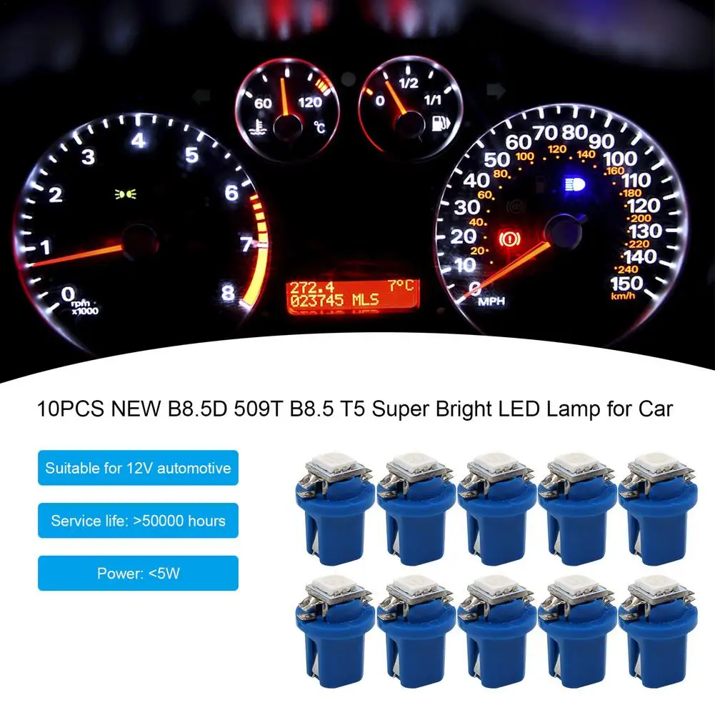 10pcs Car Panel Dashboard Indicator Light B8.5D 509T B8.5 T5 Super Bright LED Lamp Auto Board Instrument Panel Lamp car dashboard light bulbs