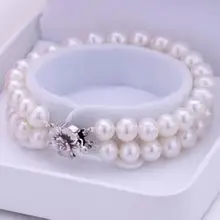 Двойные нити 9-10 мм Южное море белый браслет с круглыми жемчужинами 7,5-" Серебро S925