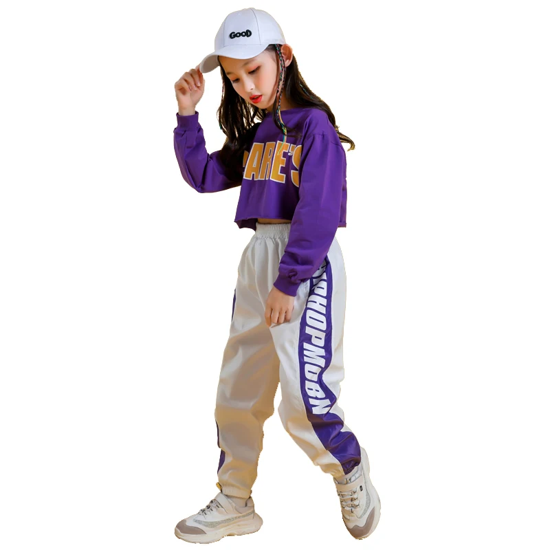 Kid Cool Hip Hop Clothing Hoodie Sweatshirt Shirt Top Crop Causal Jogger Pants for Girl Jazz Ballroom Dance Costume Clothes Wear (6)