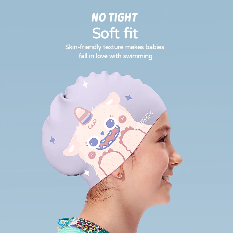 COPOZZ 31203 Swimming Caps High Elastic Lovely Kids Cartoon Fabric Cute Cartoon Animal Ear Protect Boys Girls Swim Pool Diving Cap Hat - Image 5