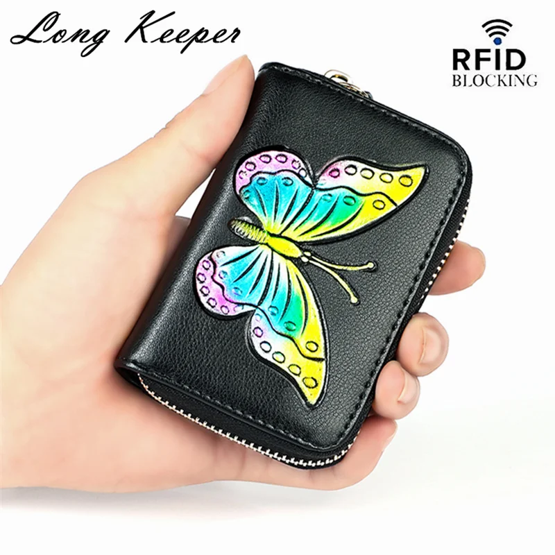 

Fashion Butterfly Card Holder Genuine Leather Women ID Bank Business Card Organizer Case Wallet Credit Cardholder RFID