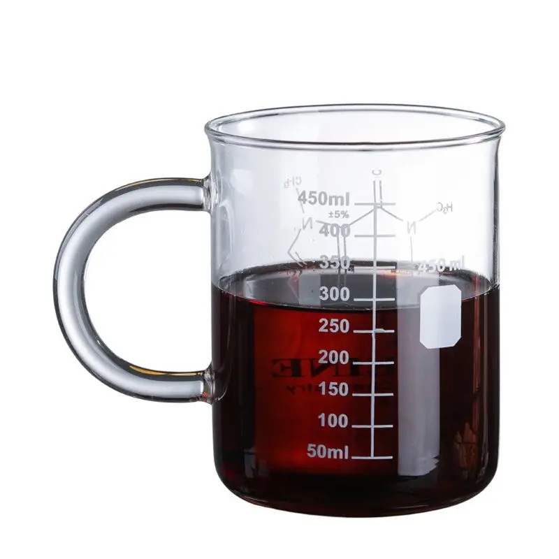 Caffeine Beaker Mug Graduated Beaker Mug with Handle Borosilicate Glass Multi-Function Food Grade Measuring Cup K2V