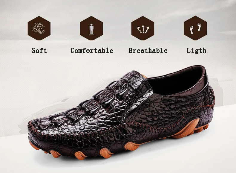 New Men's Octopus Leather Driving Shoes Crocodile Slip On Loafers For Men Casual Shoes Moccasins Business Boat Shoes Big Size 11 (12)