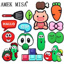 Original Brand PVC Clog Croc Charms Accessories HALLO Spatula Carrot Shoe Decorations Designer for jibz Kids X-mas Party Gifts