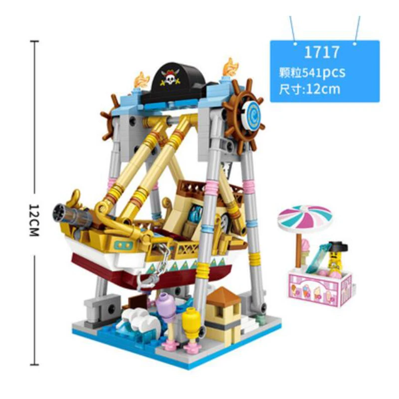 H3b3372ec0b00452690b25ae080a17accZ Mini klocki LOZ przyjaciele Park rozrywki diabelski młyn karuzela statek piracki statek piracki klocki DIY cegły zabawki dla dziewczynek