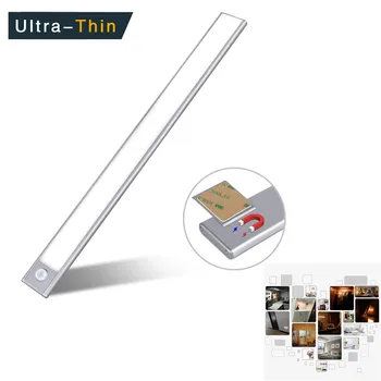 

Ultra-thin PIR Motion Sensor Light LED Cabinet Light USB Rechargeable Wardrobe Cabinet Closet Night Light For Kitchen Wall Light