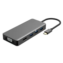 Многофункциональный преобразователь Usb типа C на Hdmi+ Vga с док-станцией+ 3 концентратора для подключения устройств с интерфейсом ype-C