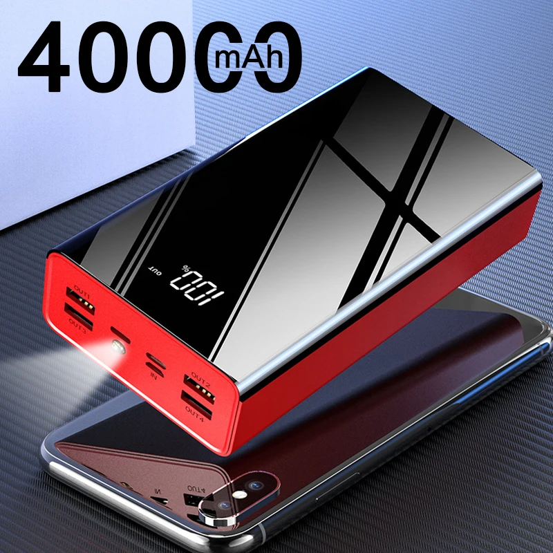 40000mAh Power Bank 4 USB 2.1A Fast Charging Powerbank Type-C External Battery Charger For iPhone12 11 Samsung Xiaomi Powerbank bank power