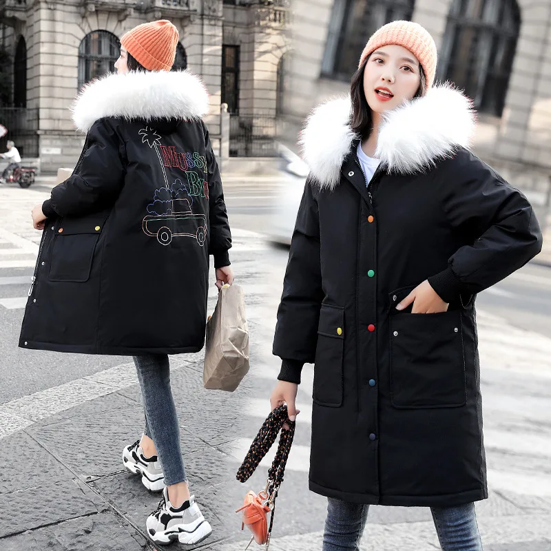 

Photo Shoot 2019 Autumn And Winter New Style Korean-style down Jacket Women's Mid-length Loose And Plus-sized Embroidered down C