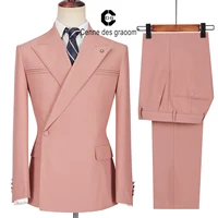 Cenne Des Graoom Men's Suits One Button Double Breasted Pink Tailor-Made Blazer Pants Business Causal Party Singer Groom Wedding 1