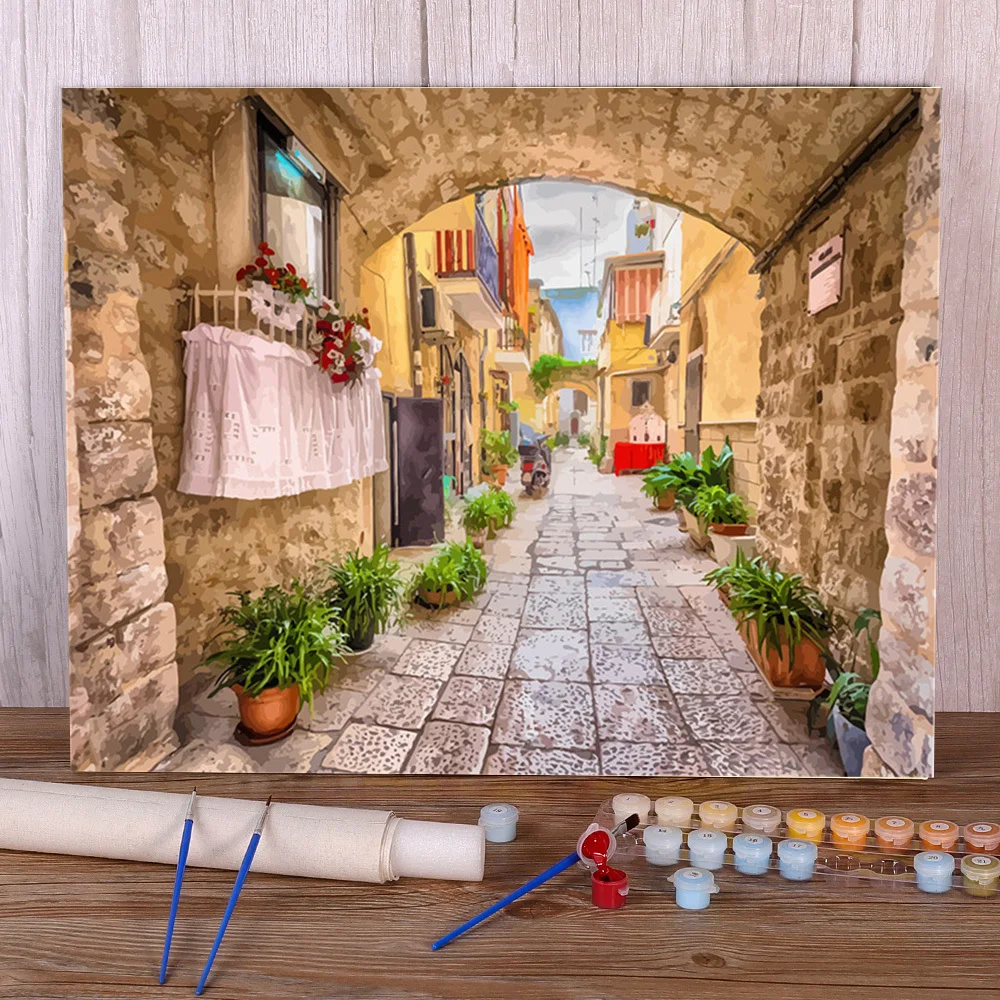 Landscape Diy Paint By Numbers Package Acrylic Paints 50*70 Canvas