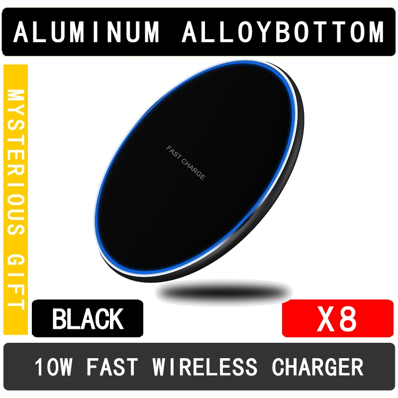 BLACK Беспроводное зарядное устройство 10 Вт Быстрое Qi для iPhone 11 8 X XS XR PRO MAX Plus SAMSUNG Galaxy S6 S7 S8 S9 S10 EDGE FE NOTE 5 7 8 9 P30 MIX 2S - Тип штекера: BLACK