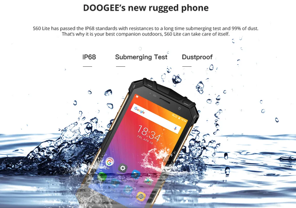 DOOGEE S60 Lite IP68 прочный Беспроводной заряда, 4 Гб оперативной памяти, 32 Гб встроенной памяти, 5580 мА/ч, 12V2A Quick Charge Octa Core 5,2 ''FHD 16MP Камера смартфон