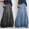 KALENMOS Denim Jeans Women Long Skirt Stretch Vintage Loose Slim Fit Blue Club Streetwear Cotton Sexy Harajuku Skirts Plus Size ► Photo 2/6