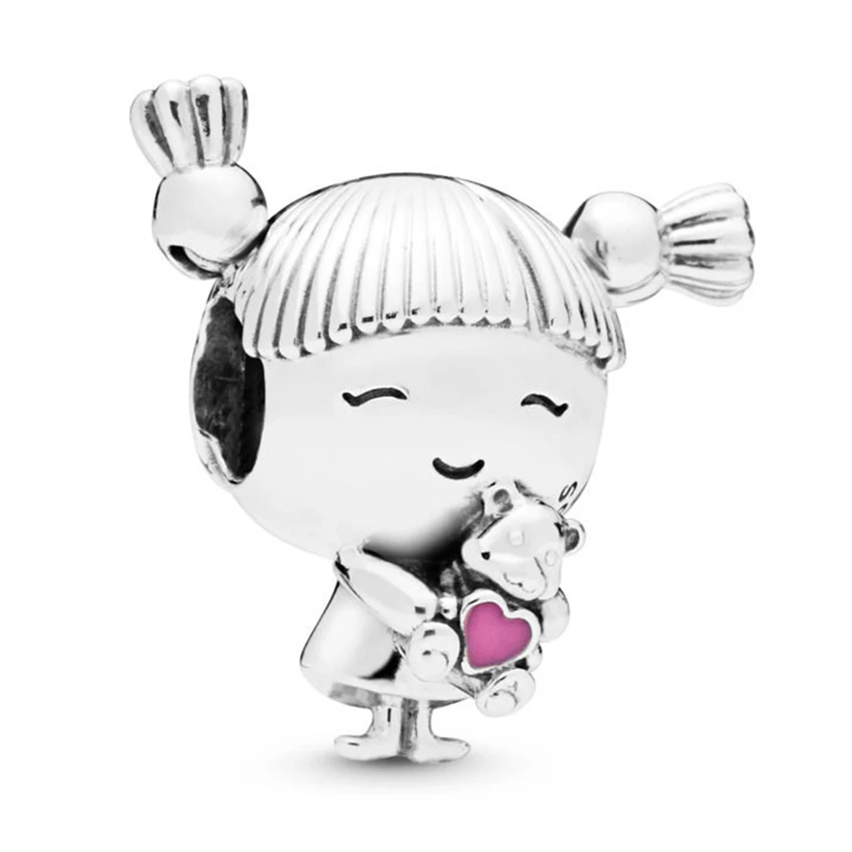 

Authentic 925 Sterling Silver Enamel Girl With Pigtails Bead Charm fit Lady Bracelet Bangle DIY Jewelry