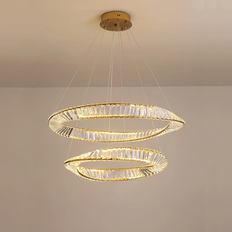 

2 Layer Dimmable LED lucky Ring Silver Gold Crystal Hanging Lamps Pendant Light lustre Suspension Luminaire Lampen For Foyer