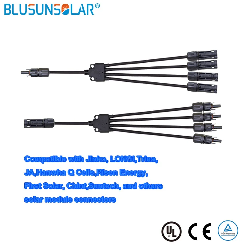 

Blusunsolar 1500V DC 1 Pairs Y Type Solar Panel Cable Connectors 1M4F+1F4M 1 In 4 Y Branch Connector With 4mmsq Cable