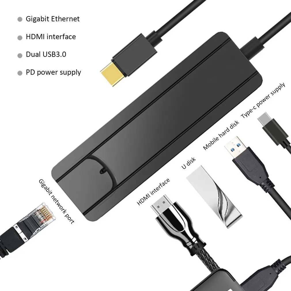 5 в 1 концентратор Uitstekende Duurzaam ABS алюминиевый тип-c om PD USB3.1/HDMI/RJ45/2 USB3.0 Многофункциональный USB-C
