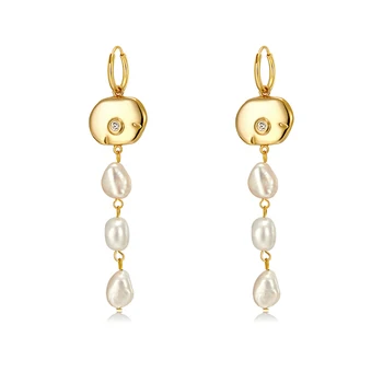 

Vintage Baroque Shaped Freshwater Pearl Long Earrings Elegant Looks Thin Face Ear Stud Earrings