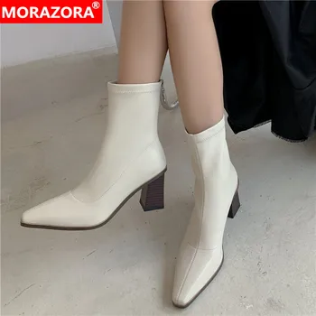 

MORAZORA Plus size 35-43 New Top quality ankle boots women shoes zip small square toe autumn women boots high heels botas female
