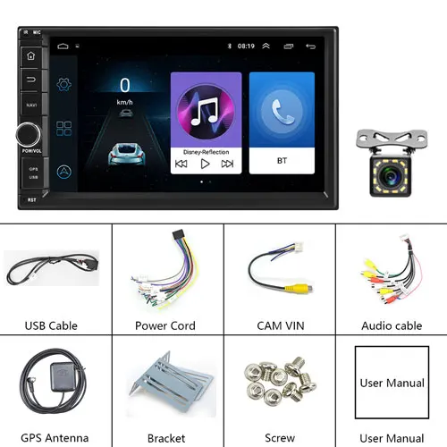 Podofo 2din Android8.1 автомобильный Радио wifi gps navi автомобильный мультимедийный плеер Универсальный " аудио стерео для Volkswagen Nissan hyundai Kia - Цвет: With 12 LED Camera