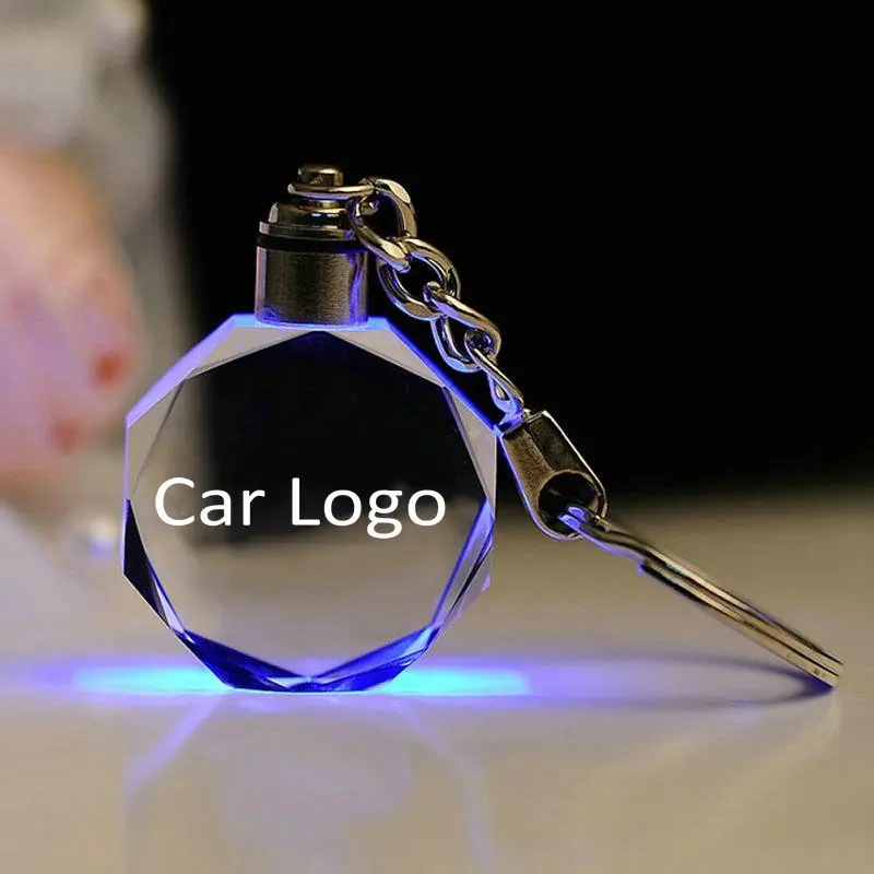 

Customized Auto Logo K9 Crystal Key Chains Gift Car Key Decoration Laser engraved Logo Patterns with LED light