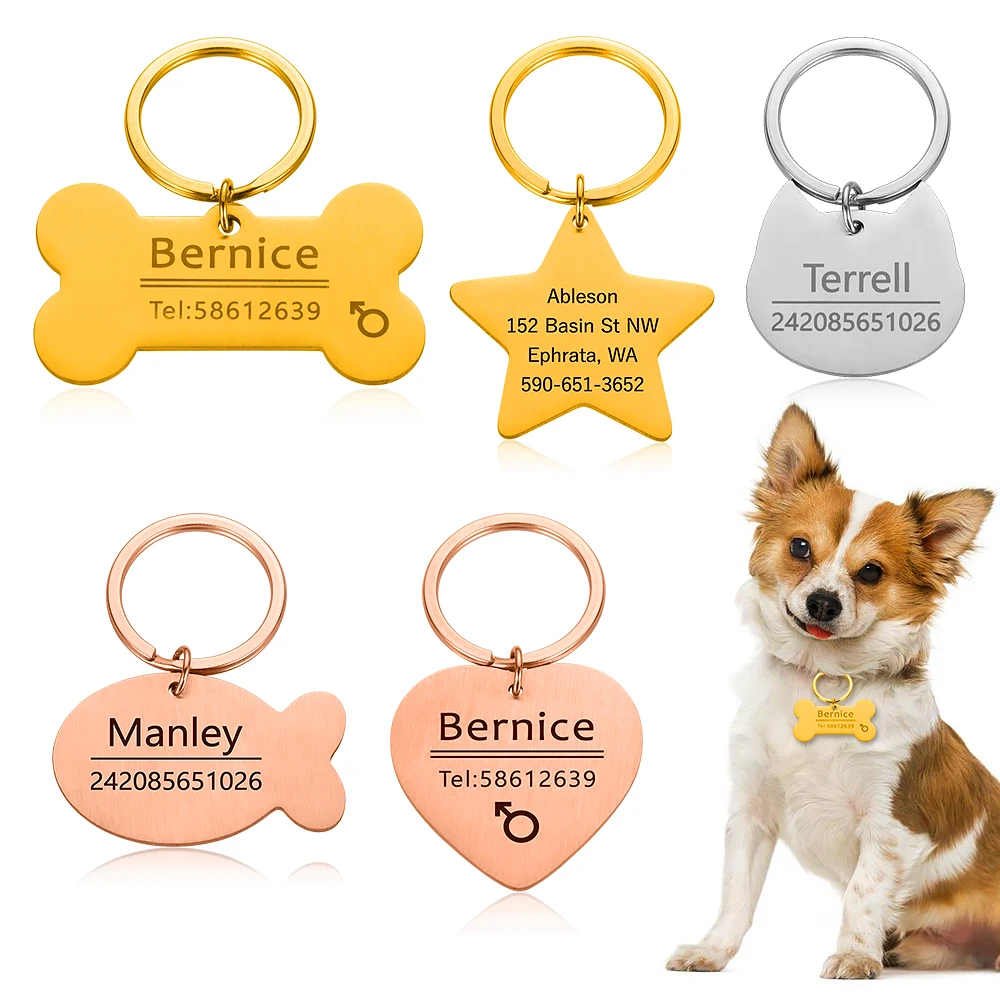 Keychain Pendant Pet-Accessories Keyring-Bone Personalized Engraved Dog-Collar Pet-Id-Name
