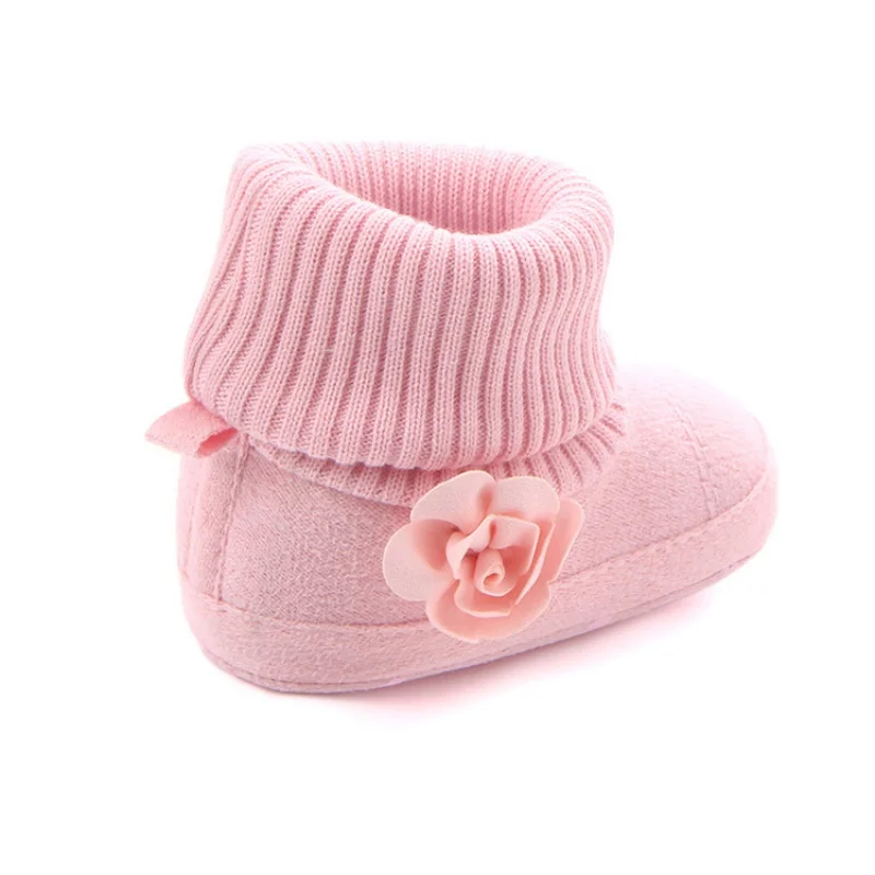 Зимние супер теплые сапоги с розовым цветочным Детские лодыжки младенческие сапоги для снега кроше вязаный флисовый детская обувь для мальчиков и девочек