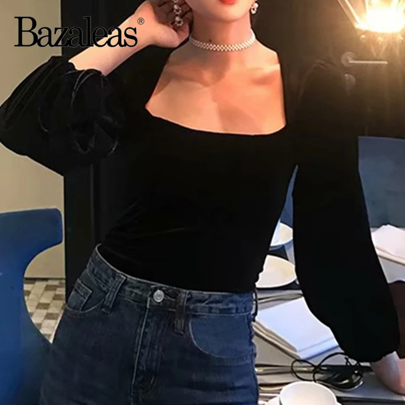 Bazaleas французская бархатная черная женская блузка harajuku blusas mujer de moda винтажные Женские топы и блузки