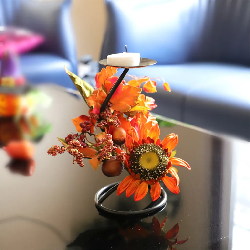 

2019 Sunflower Maple Candlestick Yellow Painting Decorative Artificial Sunflower+ Iron Candlestick Home Decor подсвечник