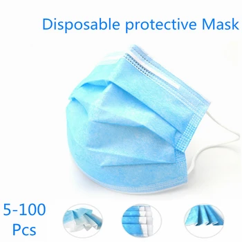 

Fast delivery Hot Sale 3-layer mask 100pcs Face Mouth Masks Non Woven Disposable Anti-Dust Masks Earloops Masks Face Cap Covers
