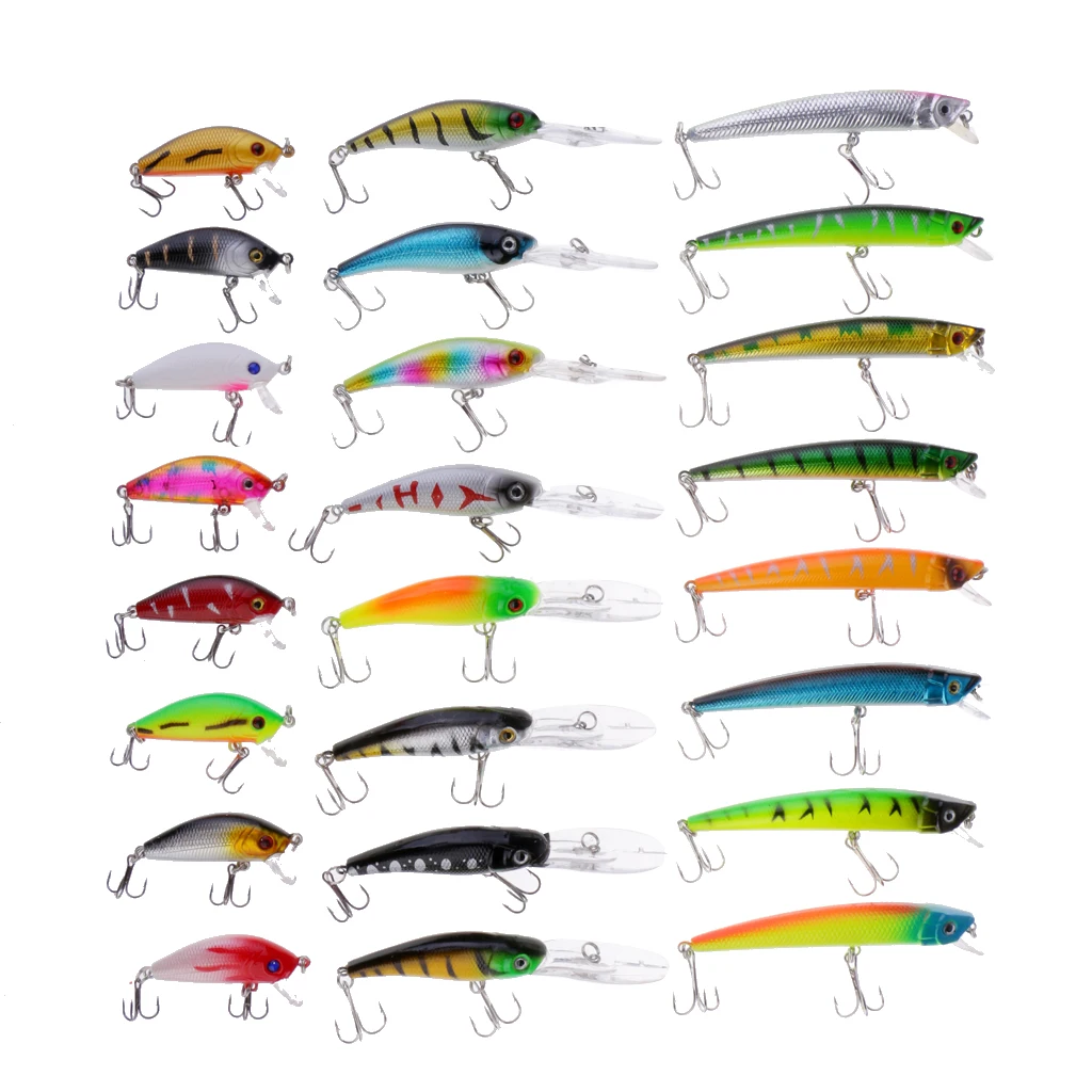 24pcs Fishing Lures Large Hard Bait Minnow with Treble Hook Life-like Swimbait Fishing Bait 3D Fishing Eyes Popper Crankbait