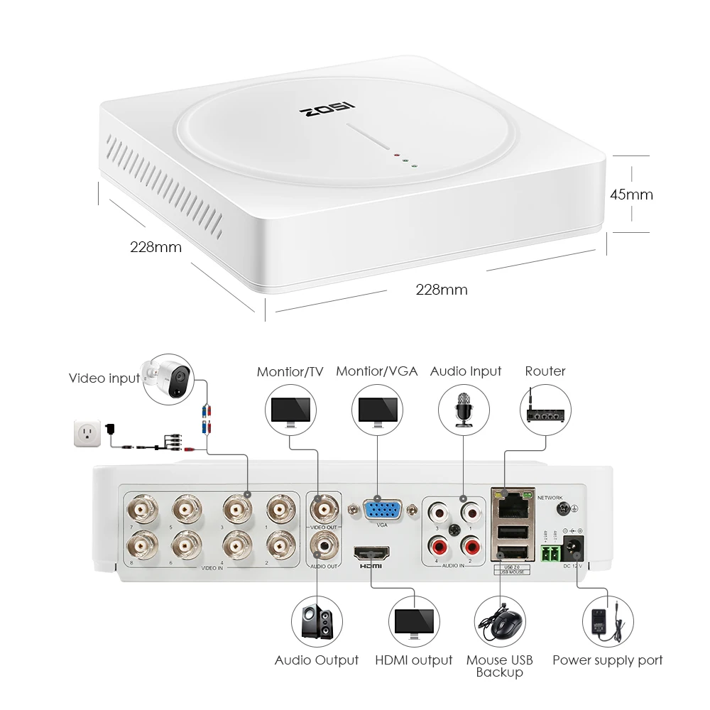 ZOSI 5.0MP H.265 Home Surveillance System 8 Channel CCTV DVR with HDD and(4) x 5MP PIR Outdoor/Indoor Security Cameras Kit