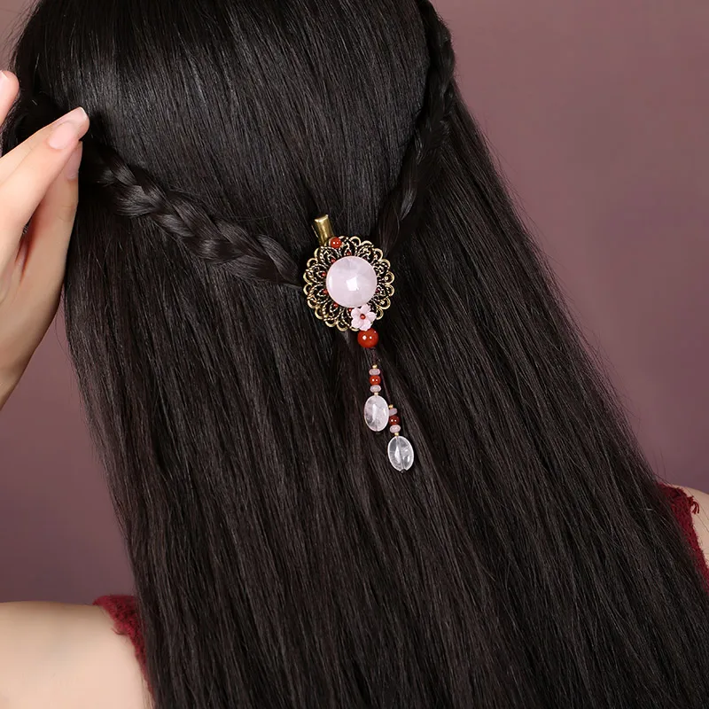 vintage classical Natural jade pink beaded up do small bun hairclip Hair accessories Headwear kimono hanfu cheongsam Accessories
