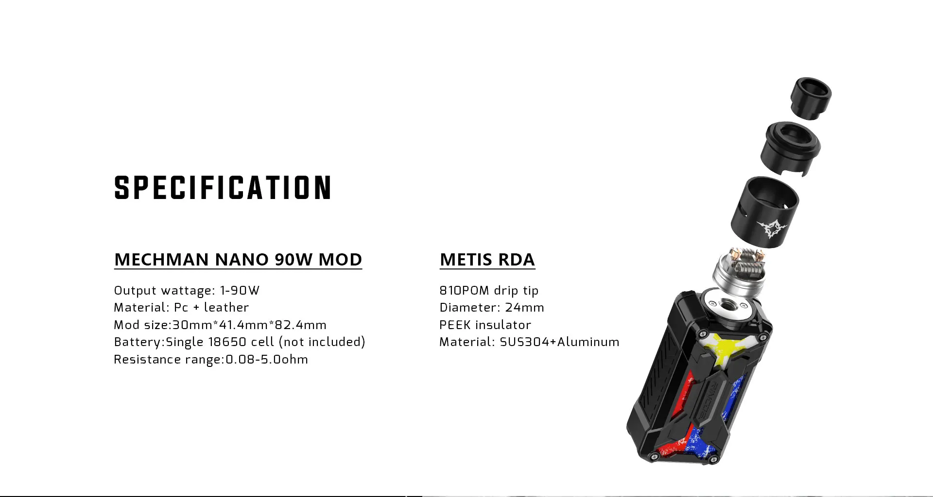Оригинальный комплект для электронных сигарет Rincoe Mechman Nano 90 Вт набор с одной