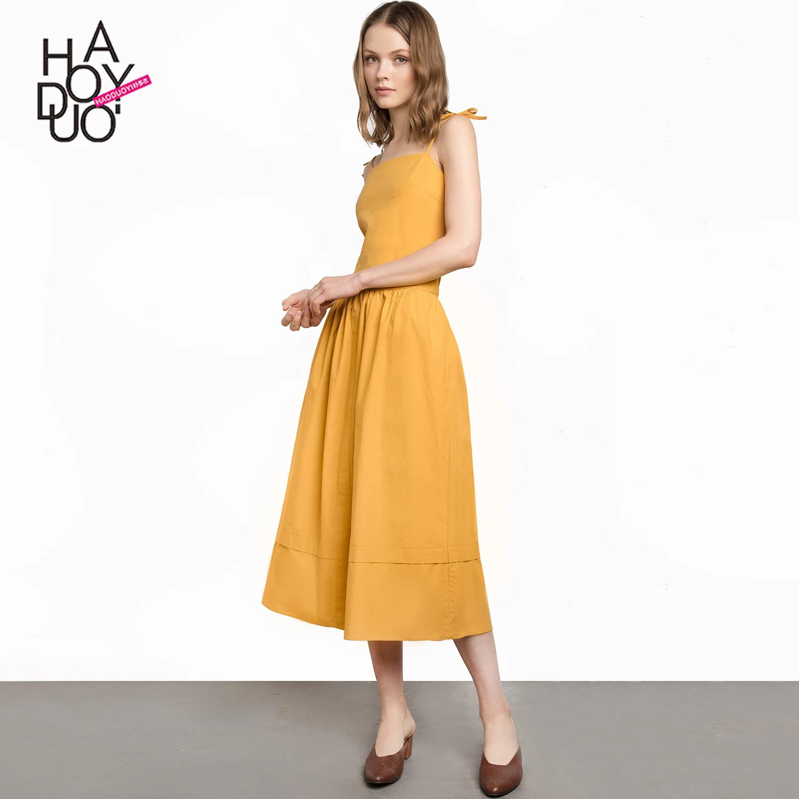 

Haoduoyi Hot Selling New Style Europe And America Fashion Simple Commuting's Glitter Lace-up Slim Fit WOMEN'S Dress Summer