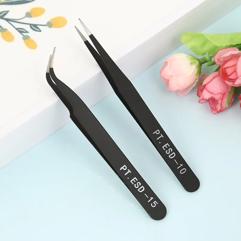 New Tweezers Eyebrow Anti static EyelashesStainless Steel Curved Tweezer Nail Art Rhinestones Nipper Picking Tools 2