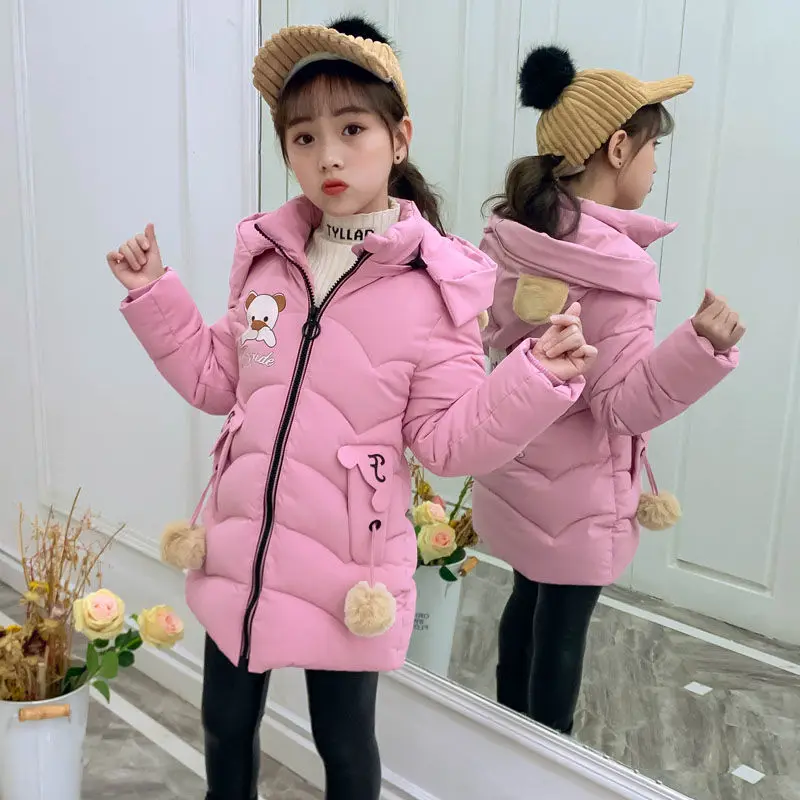3bea-pink Зимние детские парки для девочек от 2 до 13 лет; теплая куртка с подкладкой из хлопка для маленьких мальчиков; пальто; Рождественская верхняя одежда с капюшоном и толстым мехом; детская одежда - Цвет: 3bea-pink