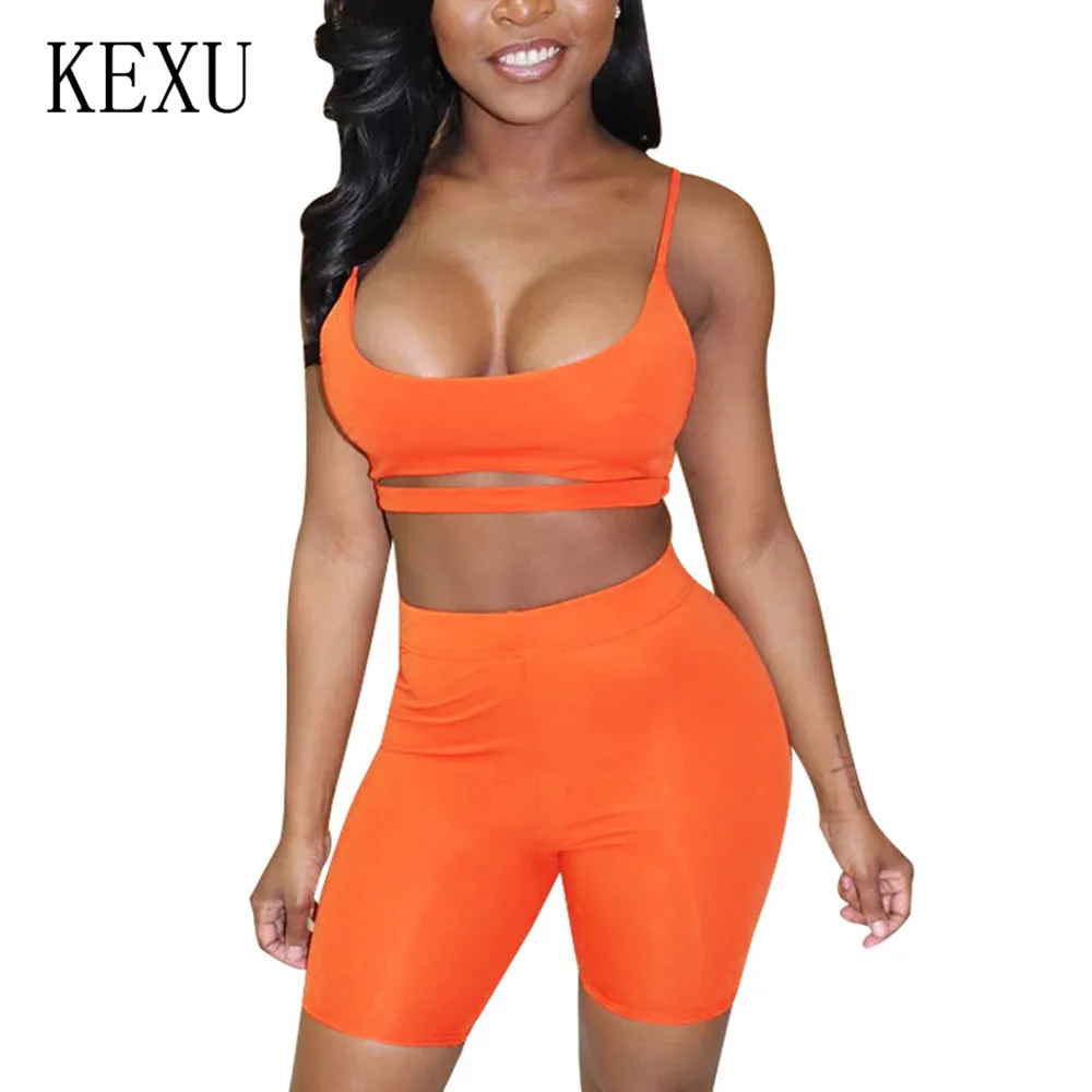 

KEXU Two Pieces Sets Sling Umbilical Backless Playsuits Elegant Sleeveless Hollow Out Bodycon Bandage Jumpsuits Femme Overalls