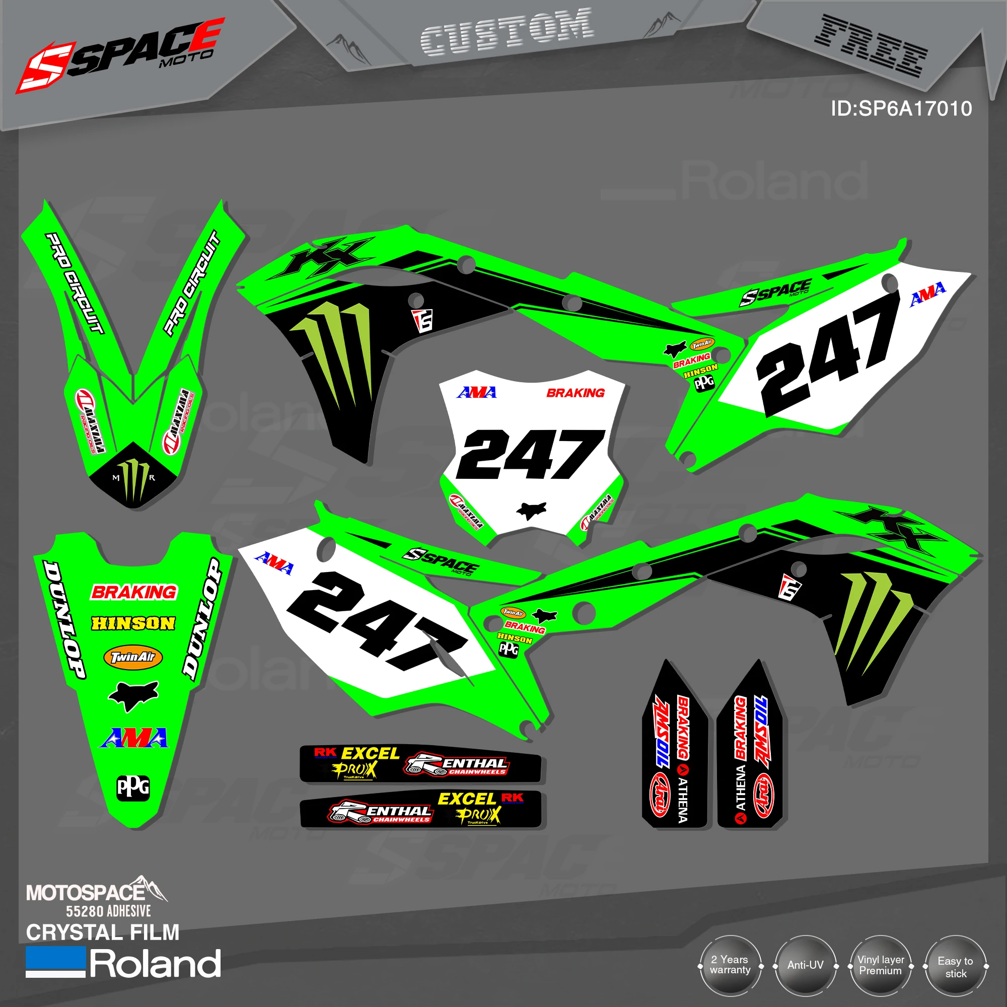 

MotoSpace Custom Team Graphics Backgrounds Decals 3M Stickers Kit For KAWASAKI 2017-19KXF250 010