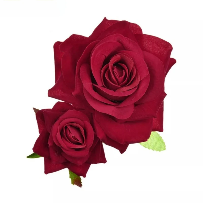 New Handmade Velvet Double Rose Flower Hair Clip Women Girls Wedding Flamenco Dancer Hairpins Bridal Bridesmaid Barrettes