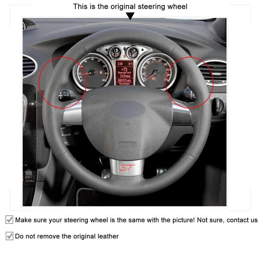 MEWANT черный чехол рулевого колеса автомобиля из искусственной кожи для Focus ST 2005 2006