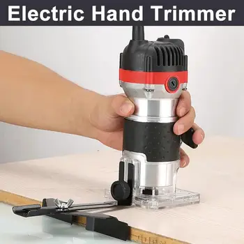 

Electric Hand Wood Trimmer Wood Router with Guide Assembly Storage Case