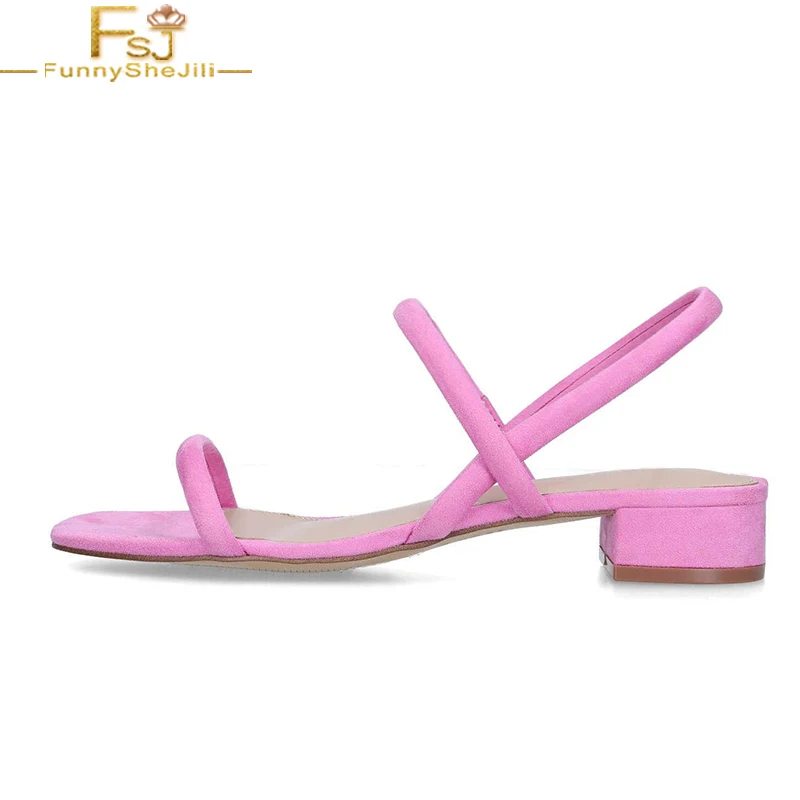 Pink Women Sandals Low Chunky Heels Narrow Band Large Size 13 16 Ladies 2022 Summer New Fashion