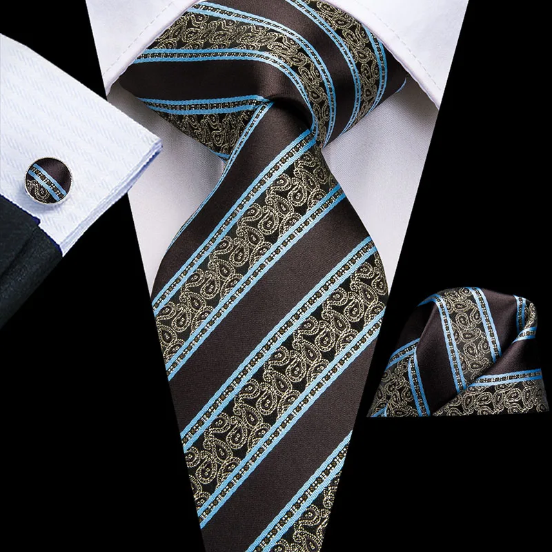 SN-3180 SN-1641 Hi-Tie Модные синие шелковые галстуки для мужчин Пейсли и полоса шеи галстук платок набор запонок для мужчин костюм деловой свадьбы - Цвет: SN-3180