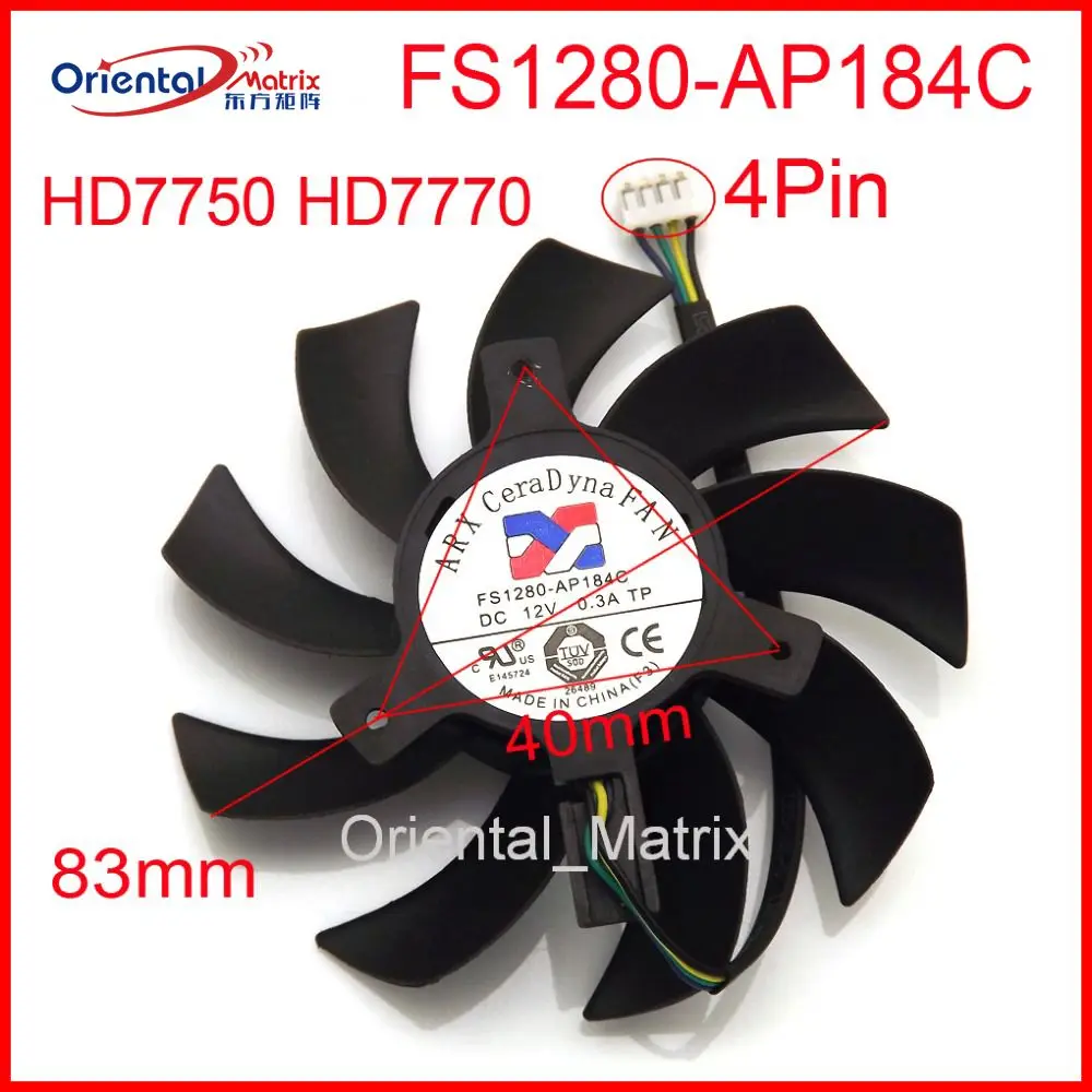 Охлаждающий вентилятор для видеокарты Sapphire HD7750 HD7770 12 В FS1280-AP184C А 83 мм 40*40*40 4