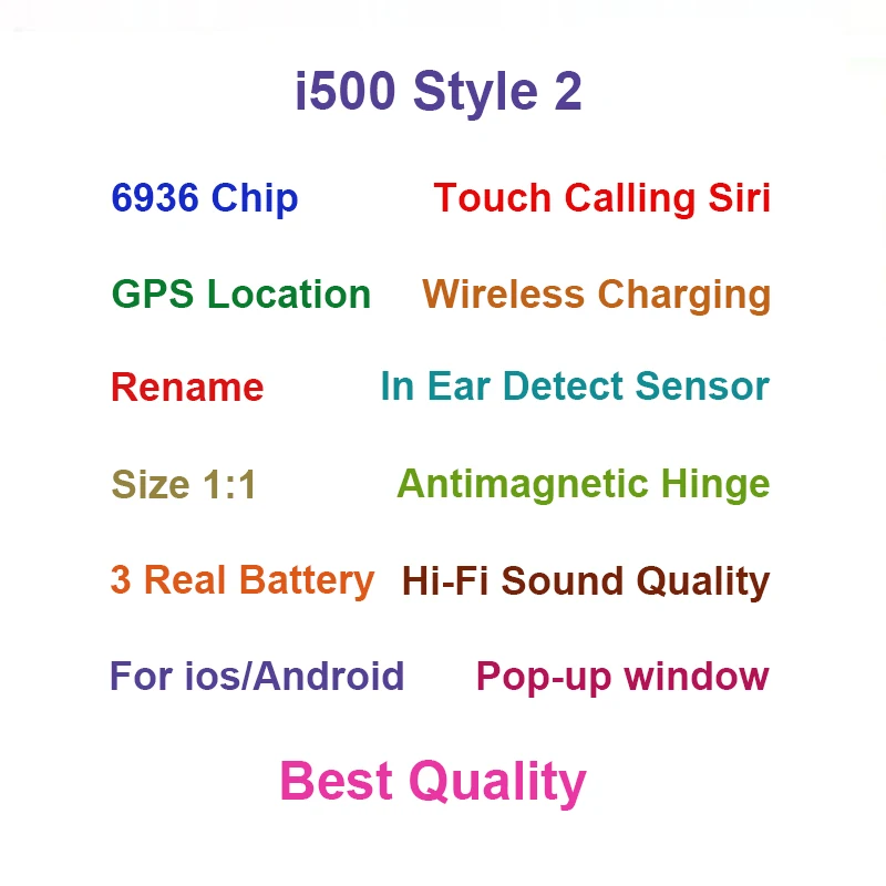 Style 2 10 шт. i500 i200 tws Air 2 Супер копия Smart sensor наушники-вкладыши с gps беспроводной зарядкой 1536 чип Спортивные наушники Bluetooth 5,0 - Цвет: Style 2