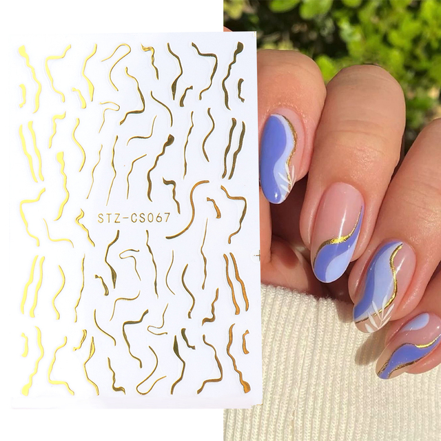 Golden Curve Marble Line Nail Sticker Irregular Swirl Striping Slider Charm Nail Design Gel Polish Decal Manicure LESTZ-CS067