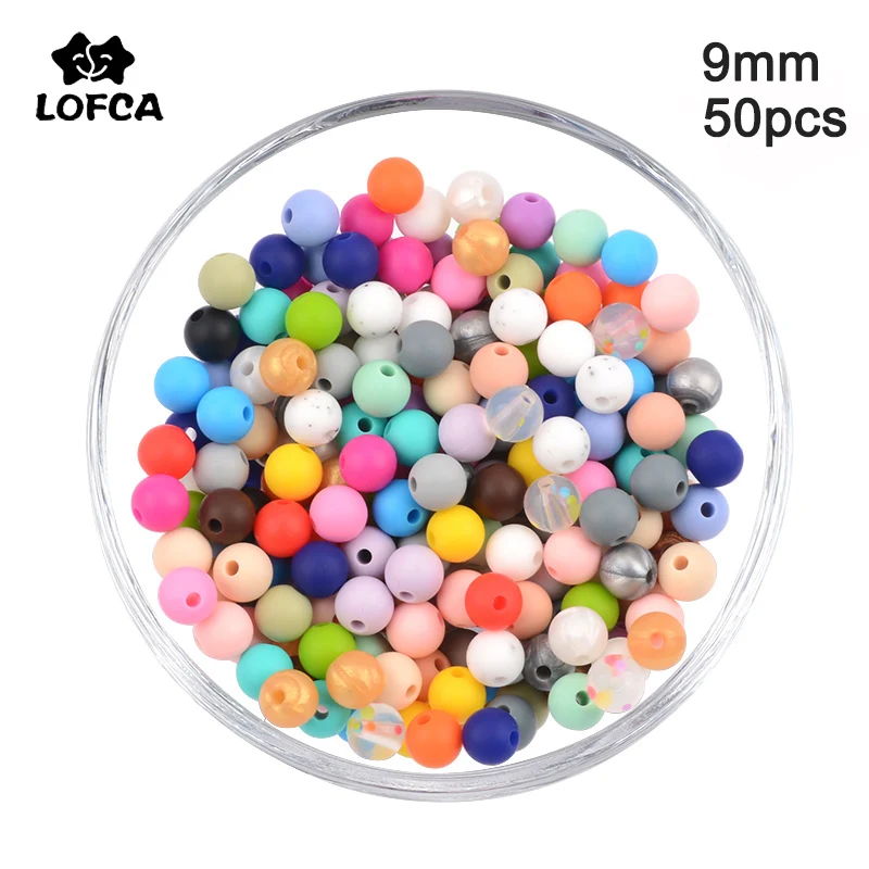 LOFCA 50 шт./лот 9 мм силиконовые бусины Свободные для прорезывания зубов BPA бесплатно пищевая детская