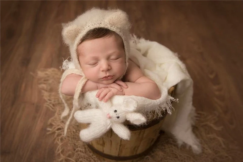 Hand-knitted Baby Hat Full-moon Baby Shooting Prop Infant Antlers Hat Baby Long-eared Cap Baby Girl Clothes Photography Props